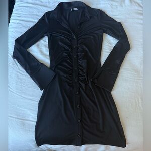 H&M Black Collared Long Sleeved Cinched Button Up Mini Dress size small